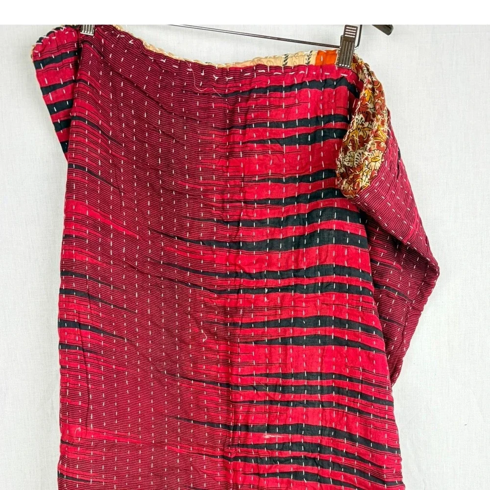 Vintage Kantha Reversible Indian Cotton Block Print Patchwork Boho Throw 54 x 88